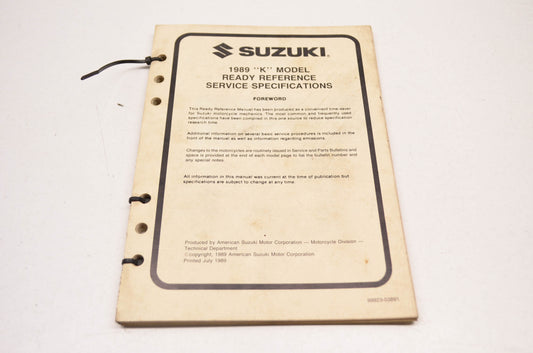 OEM Suzuki 99923-03891 89 K Model Ready Reference Service Specs Manual