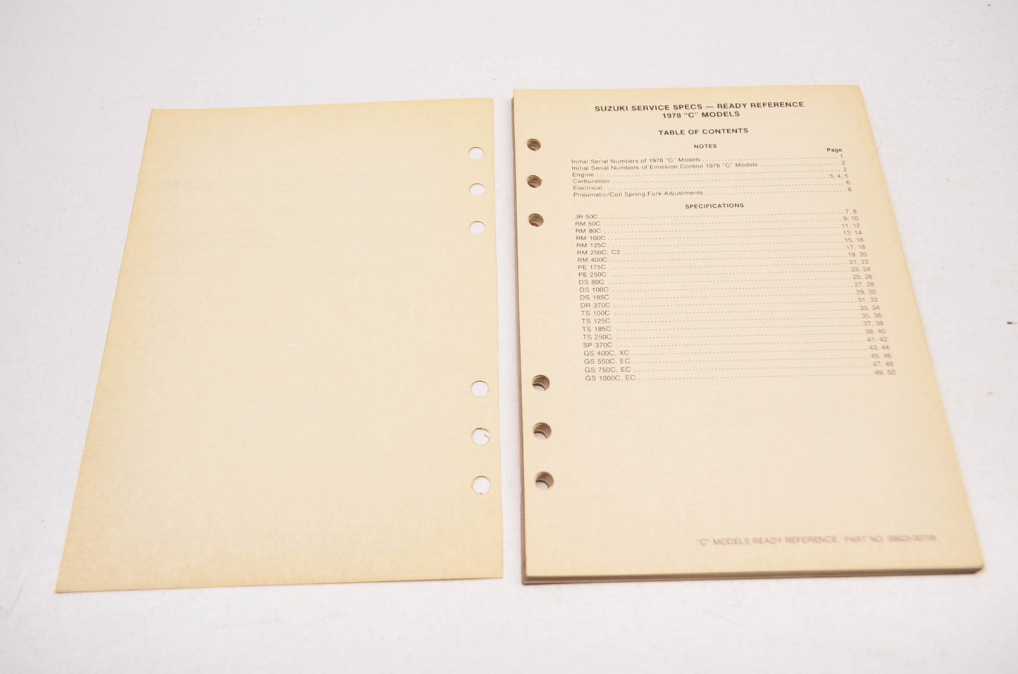 OEM Suzuki 99923-00739 78 C Model Ready Reference Service Specs Manual