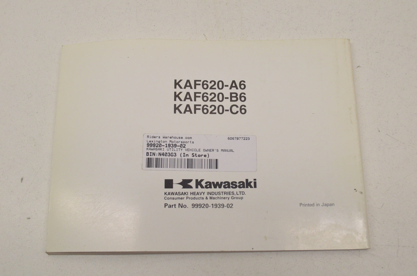 OEM Kawasaki Mule 2500/2510/2520 Owner's Manual KAF620-A6, KAF620-B6, KAF620-C6