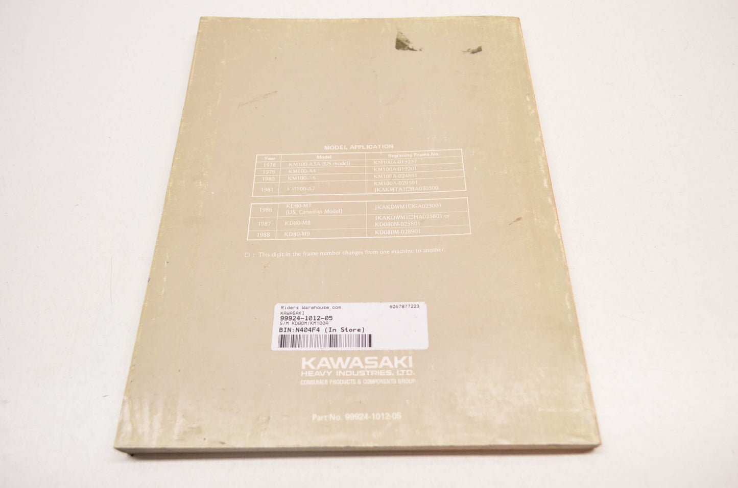 OEM Kawasaki 99924-1012-05 Service Manual KD80M/KM100A