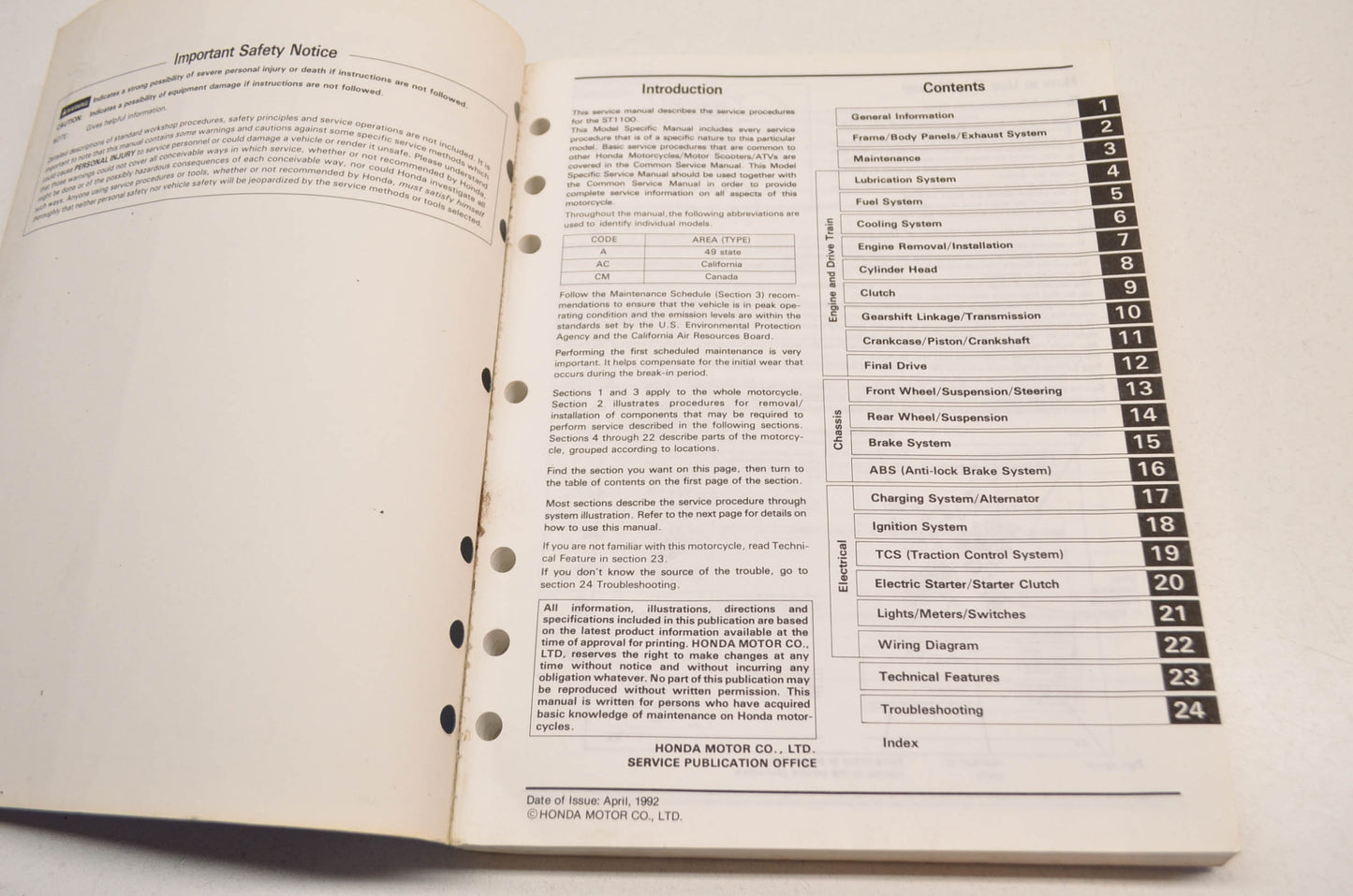 OEM Honda 61MY301 ST1100/A'97 Service Manual