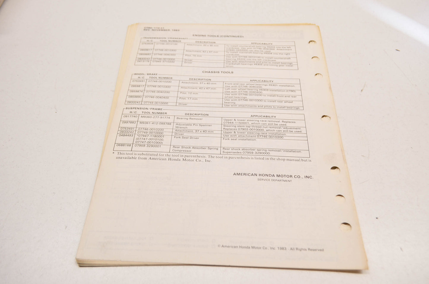 OEM Honda CT90 CT110 Shop Manual Addendum 77-79 CT90, 80 CT110.