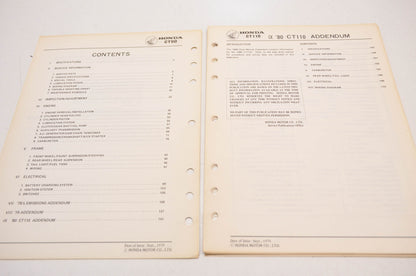 OEM Honda CT90 CT110 Shop Manual Addendum 77-79 CT90, 80 CT110.