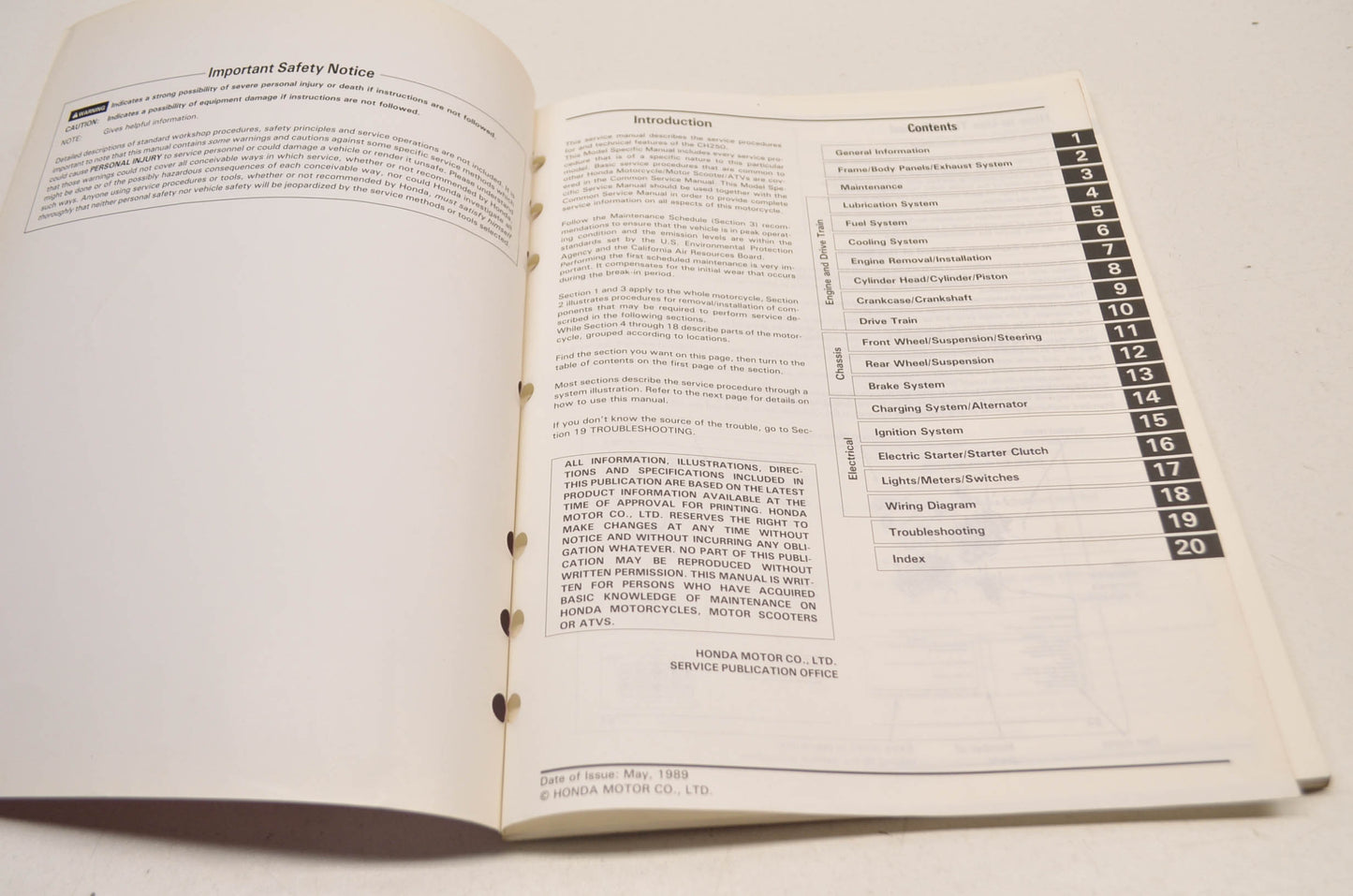OEM Honda 61KAB00 CH250'89 Service Manual