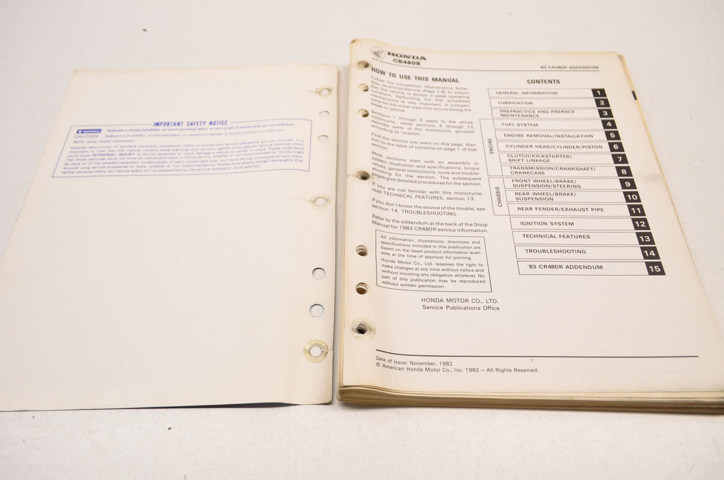 OEM Honda CR480R Shop Manual 82-83 CR480R.