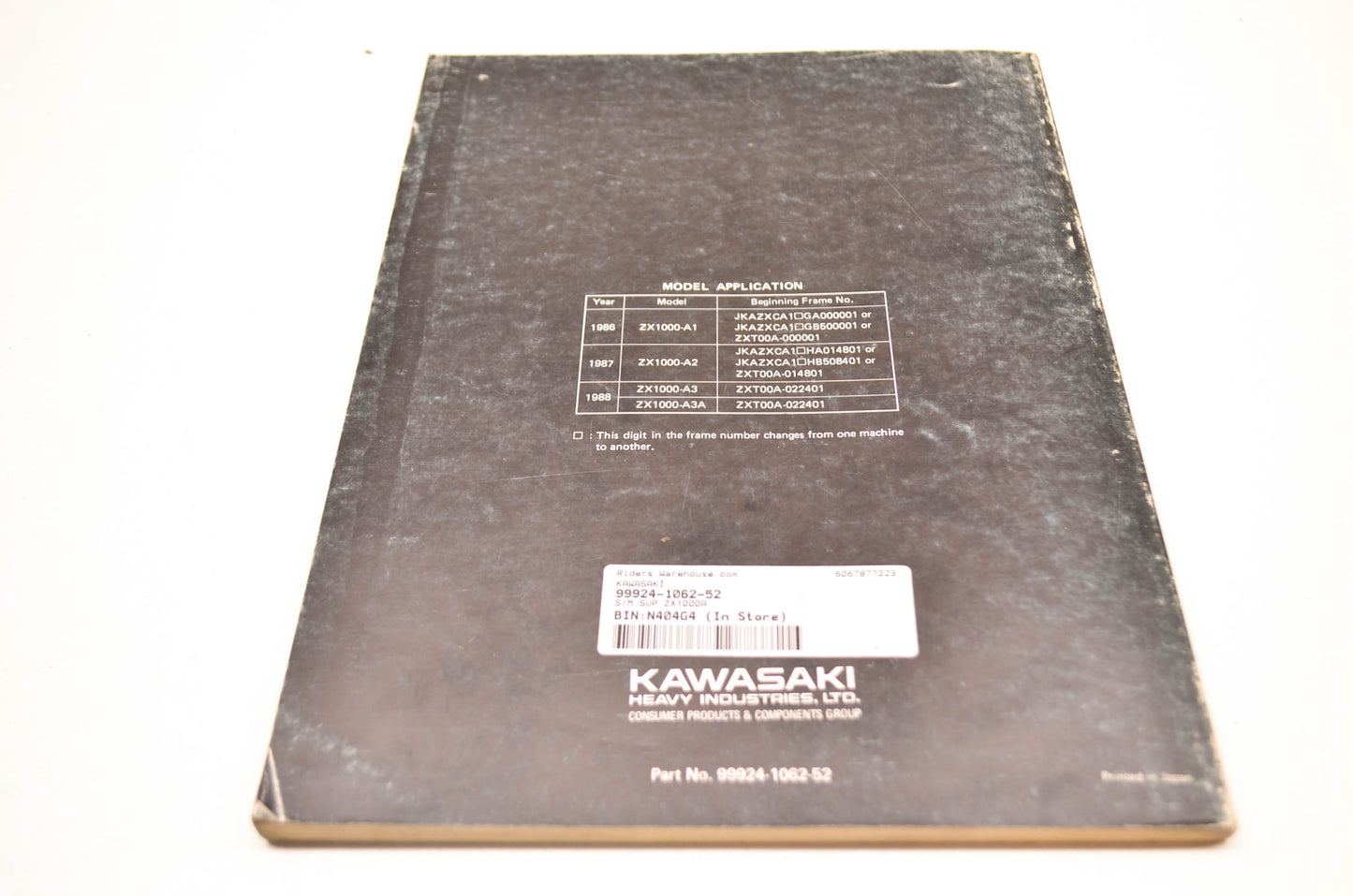 OEM Kawasaki 99924-1062-52 Service Manual Supplement ZX1000A