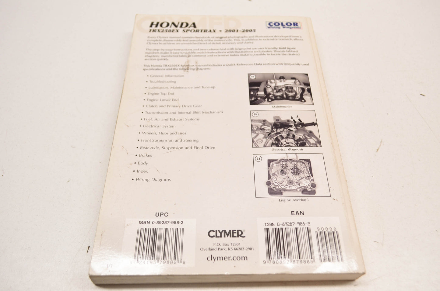 Clymer Honda TRX250 EX Service Manual 01-05 TRX250EX Sportrax.