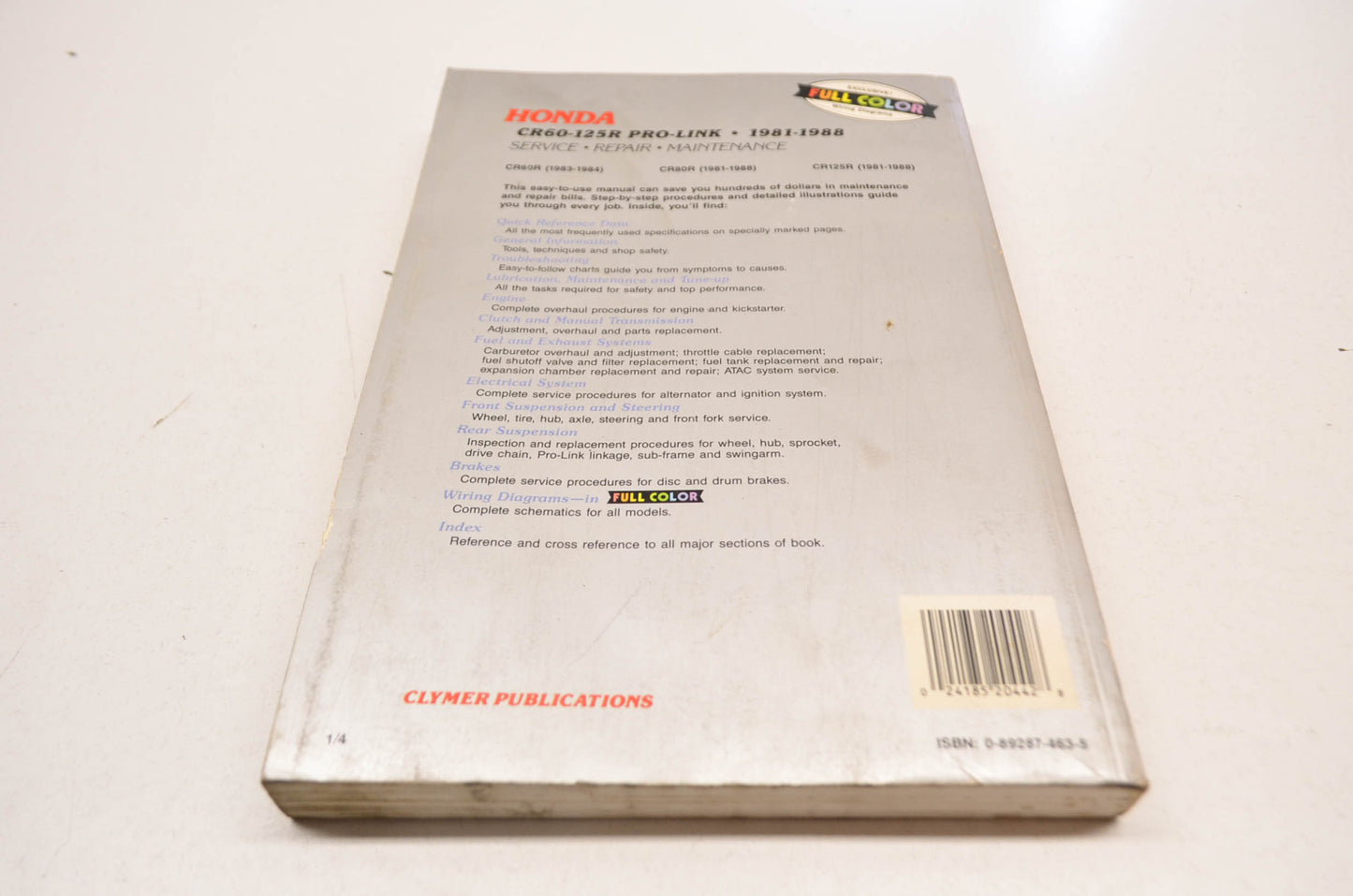Clymer Honda CR60-125R Pro-Link Service Manual 81-88 CR60-125R Pro-Link.