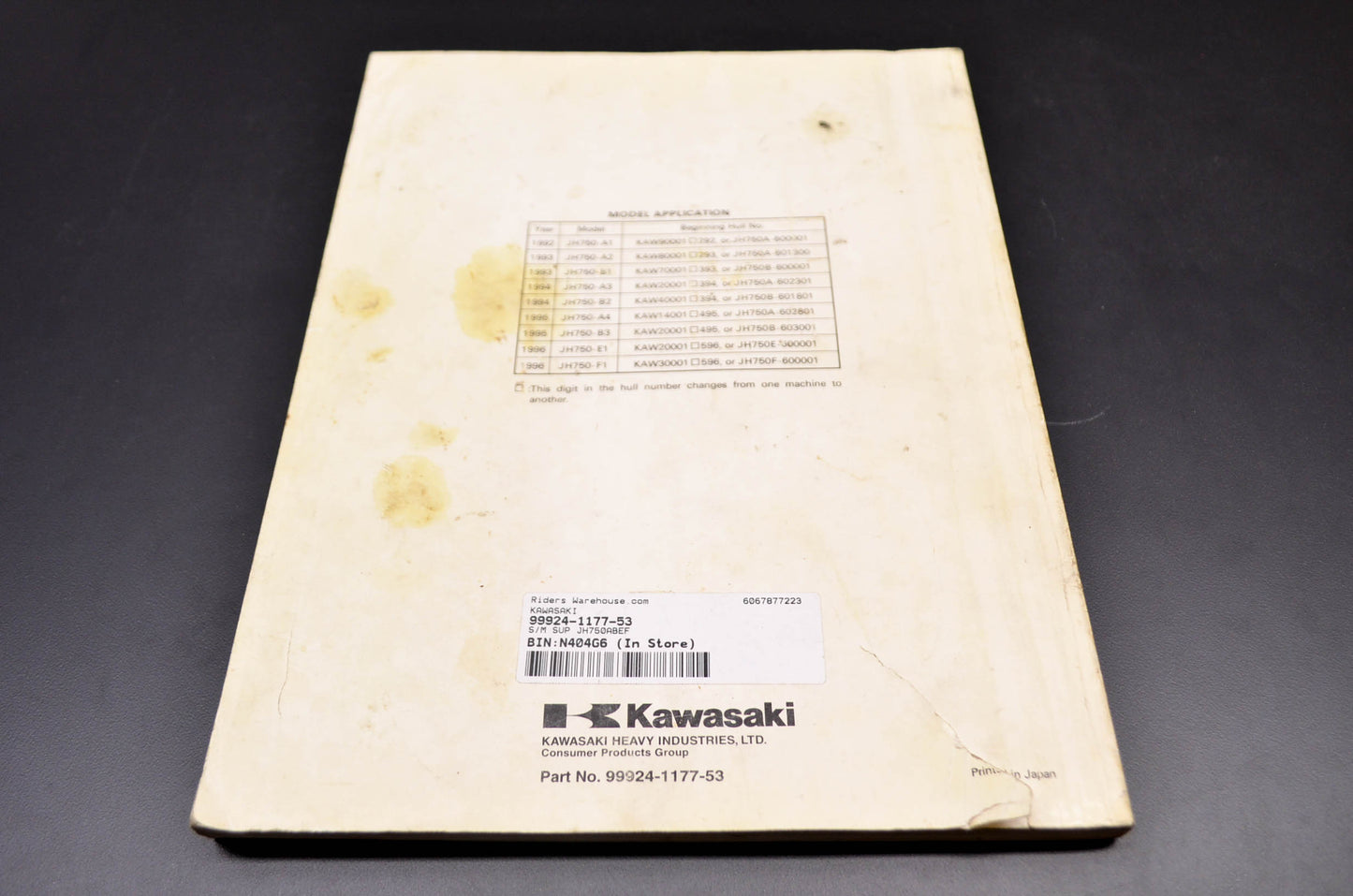 OEM Kawasaki 99924-1177-53 Service Manual Supplement JH750ABEF
