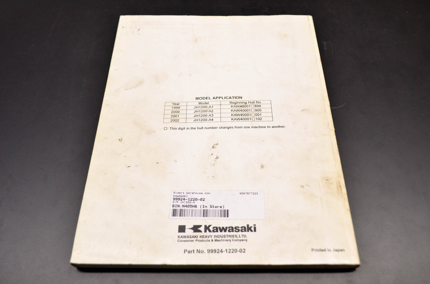 OEM Kawasaki 99924-1220-02 Service Manual JH1200-A
