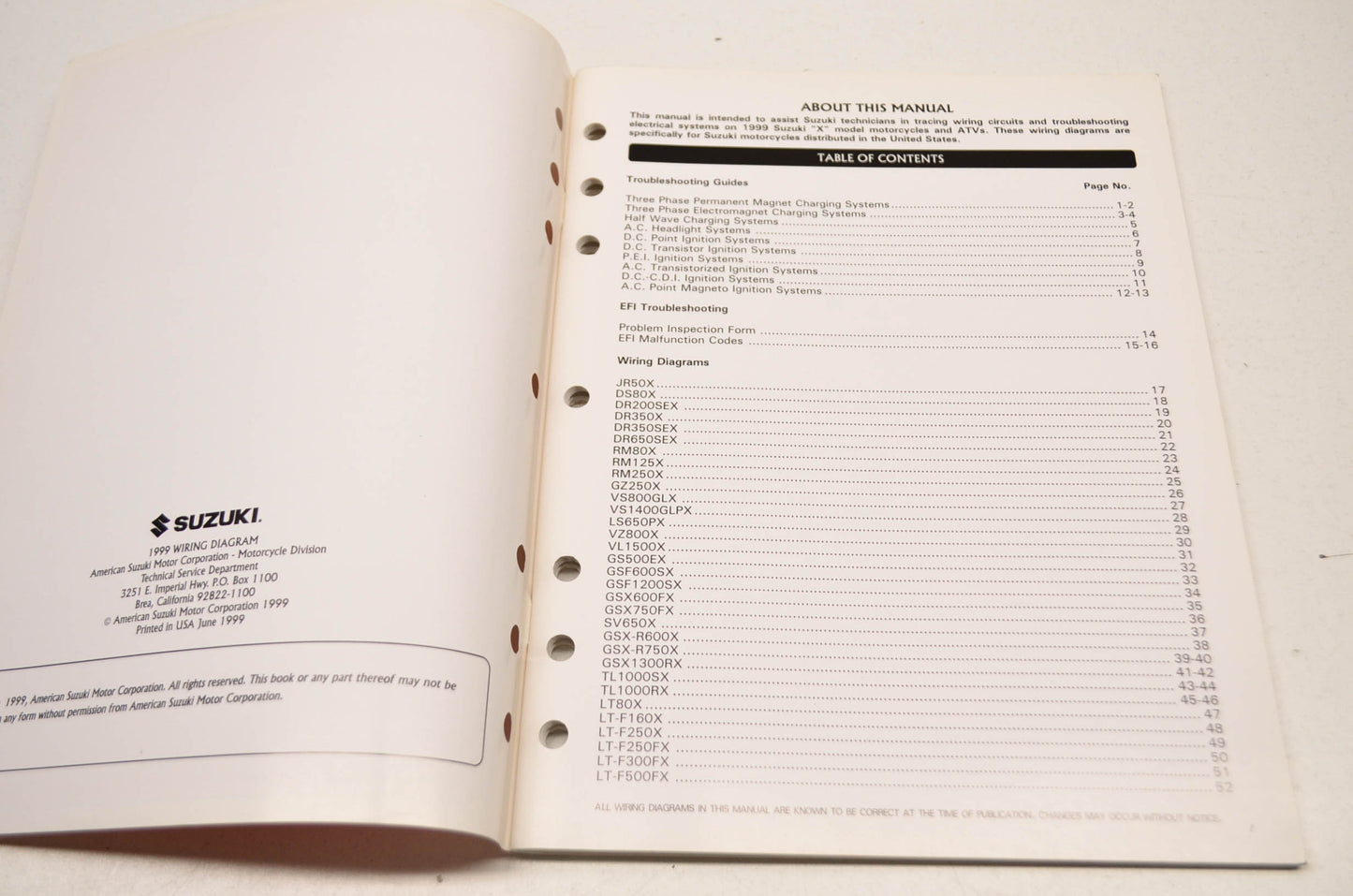 OEM Suzuki 99923-13991 1999 Motorcycle ATV Wiring Diagram Troubleshooting Guide