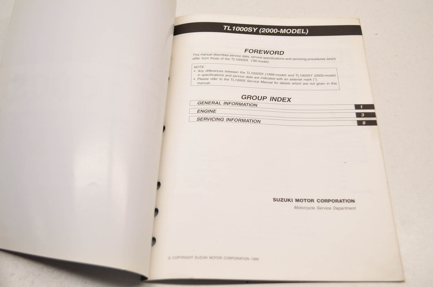 OEM Suzuki 99501-39290-03E 2000 TL1000S Supplementary Service Manual