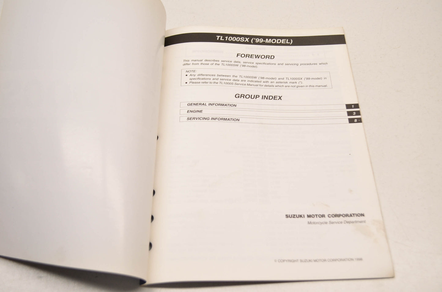 OEM Suzuki 99501-39280-03E 99 TL1000SX Supplementary Service Manual NOS