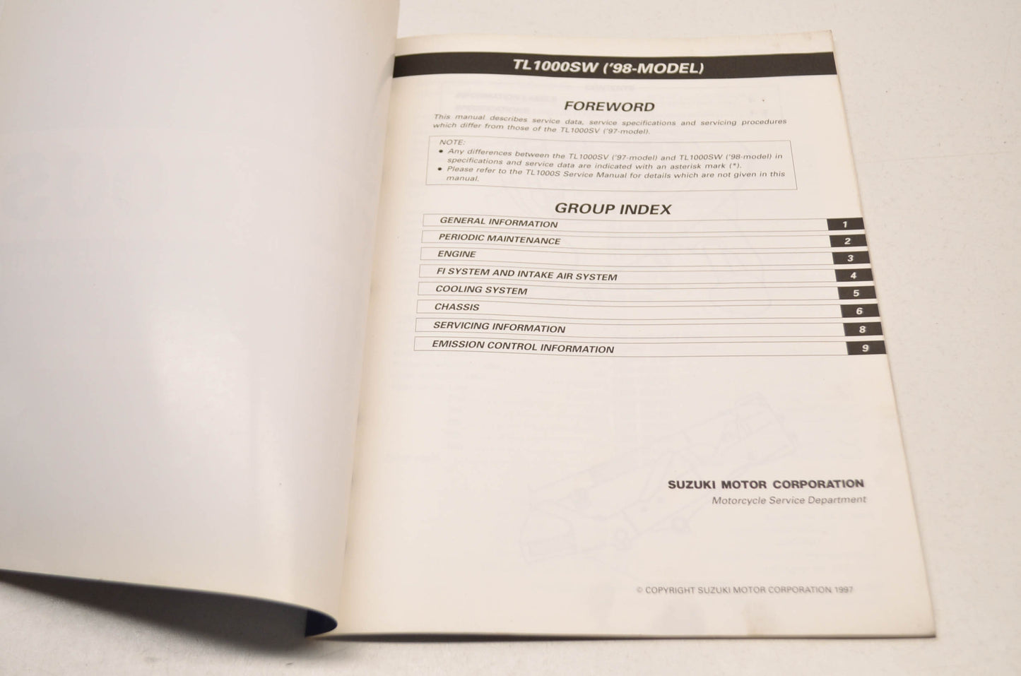 OEM Suzuki 99501-39270-03E 98 TL1000SW Supplementary Service Manual