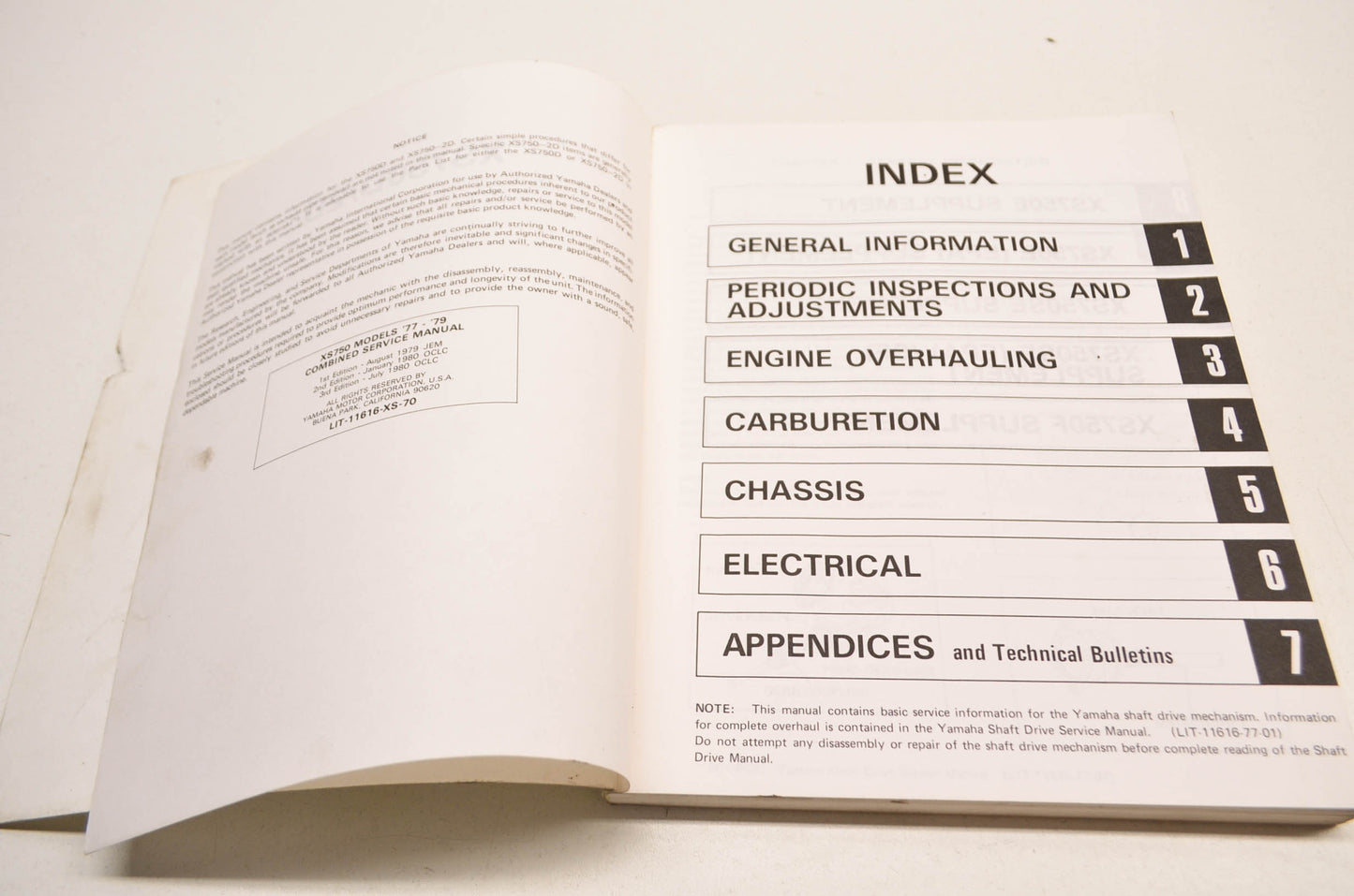 OEM Yamaha XS750 Service Manual 77-79 XS750 Models.