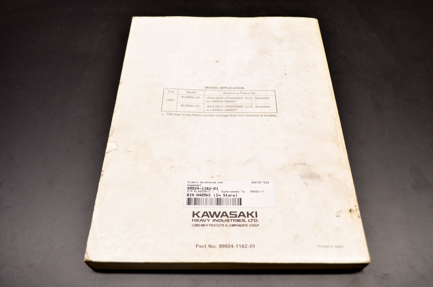 OEM Kawasaki 99924-1162-01 Service Manual KLX650