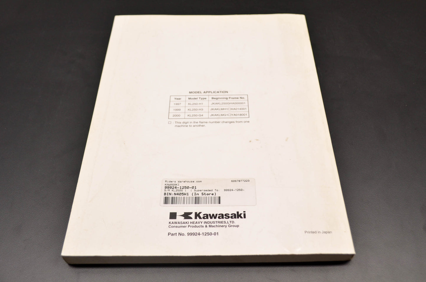 OEM Kawasaki 99924-1250-01 Service Manual KL250G NOS
