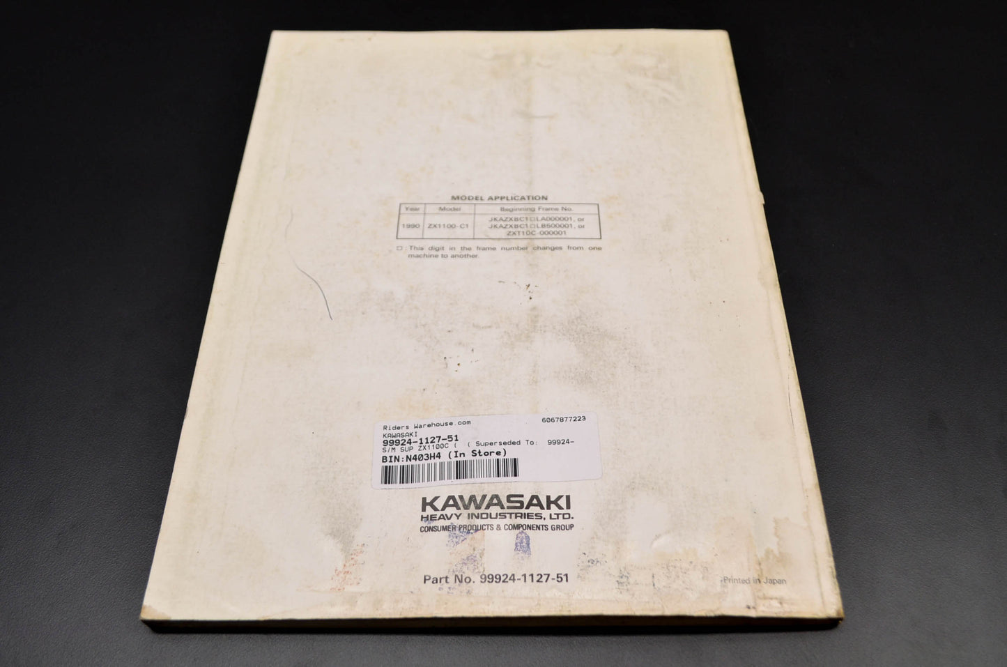 OEM Kawasaki 99924-1127-51 Service Manual Supplement ZX1100C