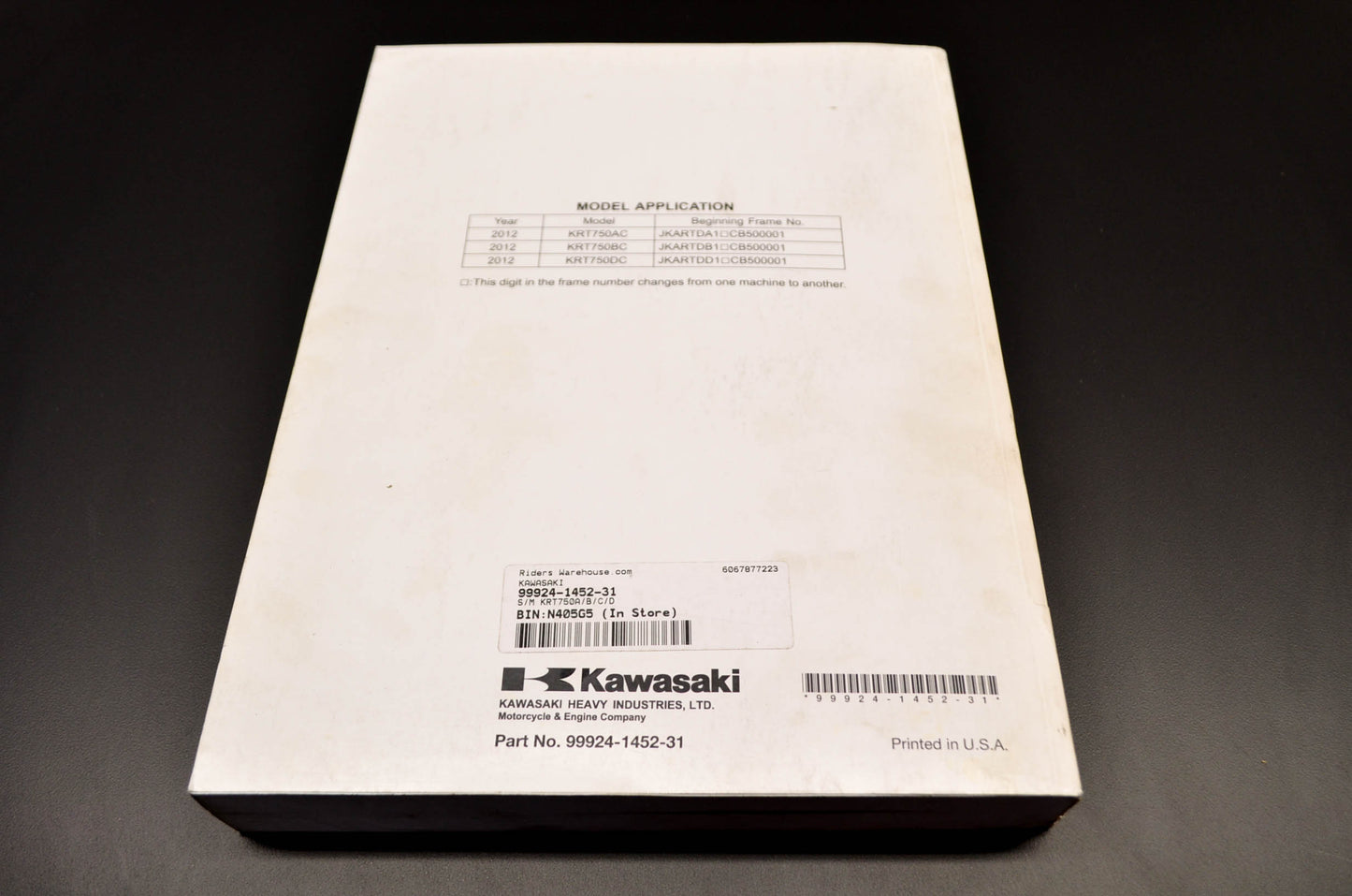 OEM Kawasaki 99924-1452-31 Service Manual KRT750A/B/C/D