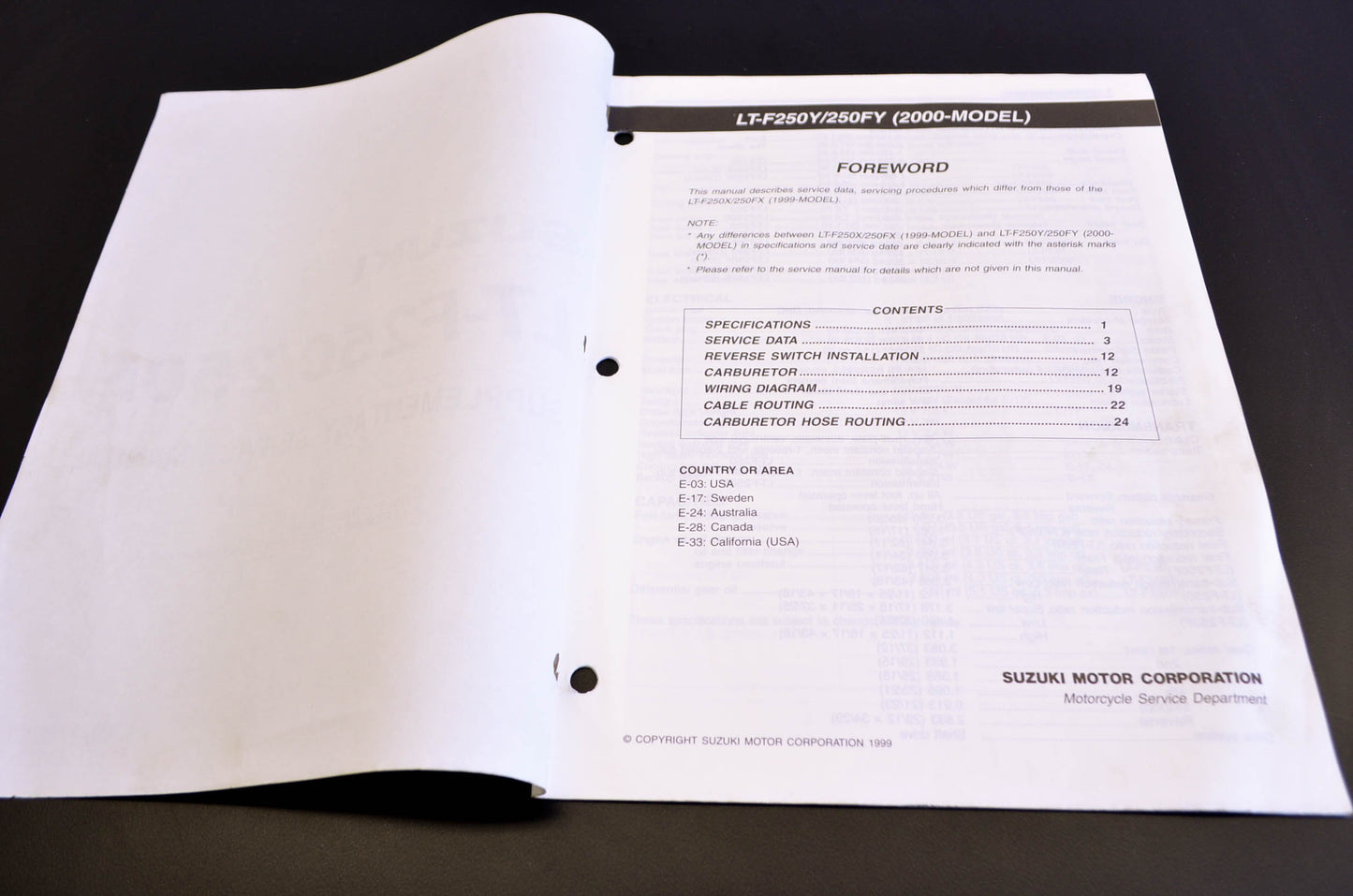 OEM Suzuki 99501-42180-01E LT-F250 LT-F250F Supplementary Service Manual