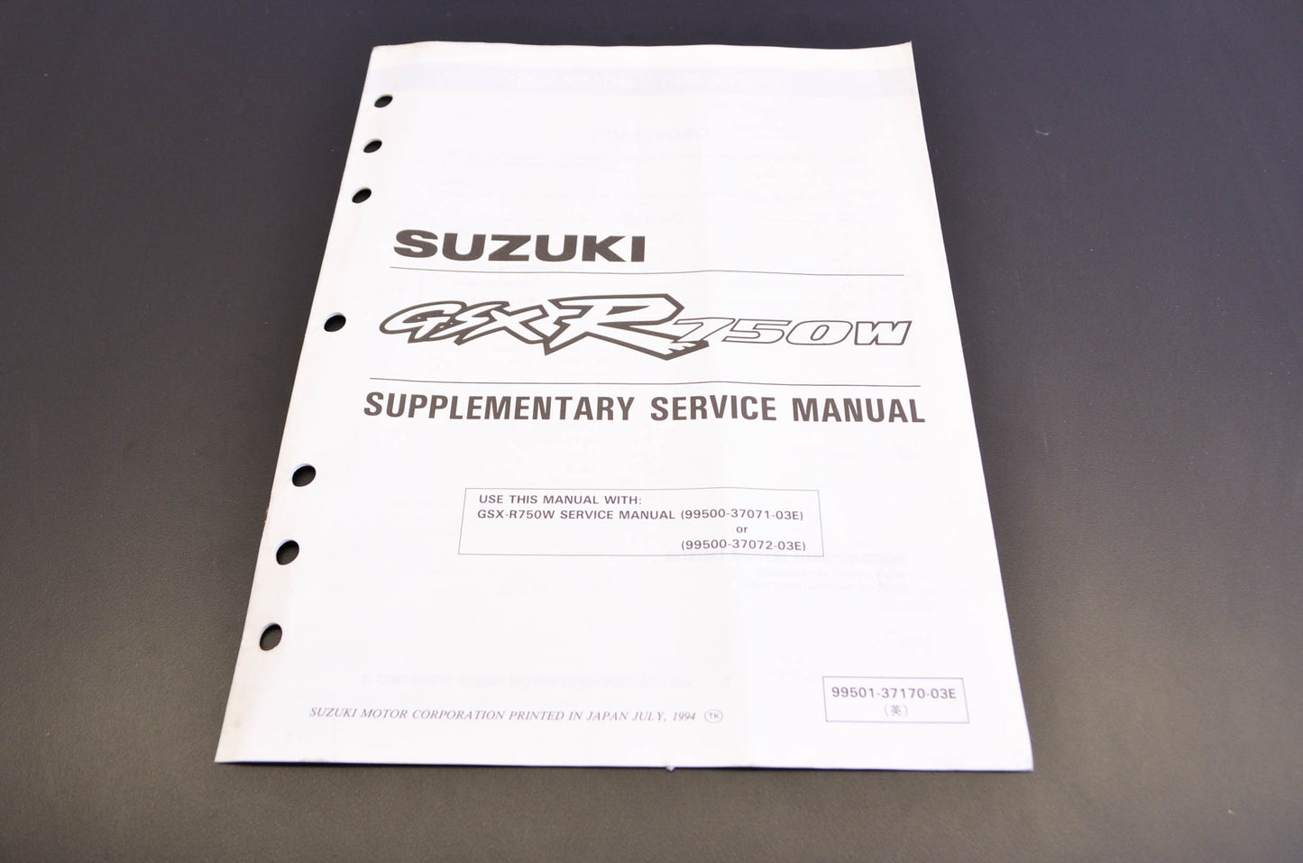 OEM Suzuki 99501-37170-03E GSXR750W Supplementary Service Manual
