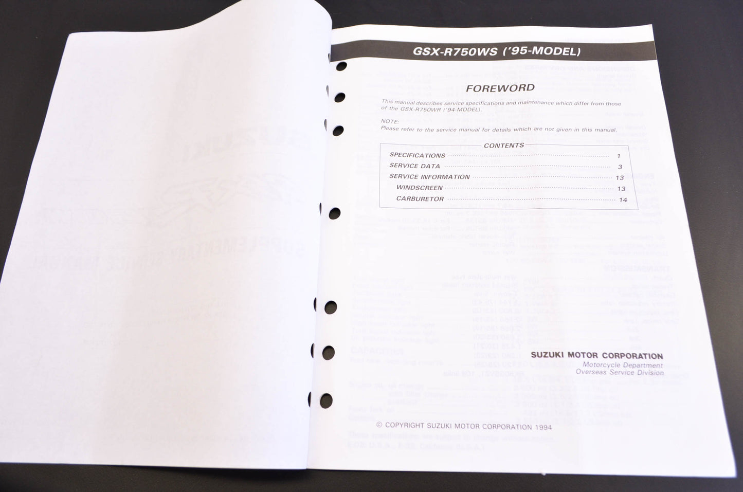OEM Suzuki 99501-37170-03E GSXR750W Supplementary Service Manual