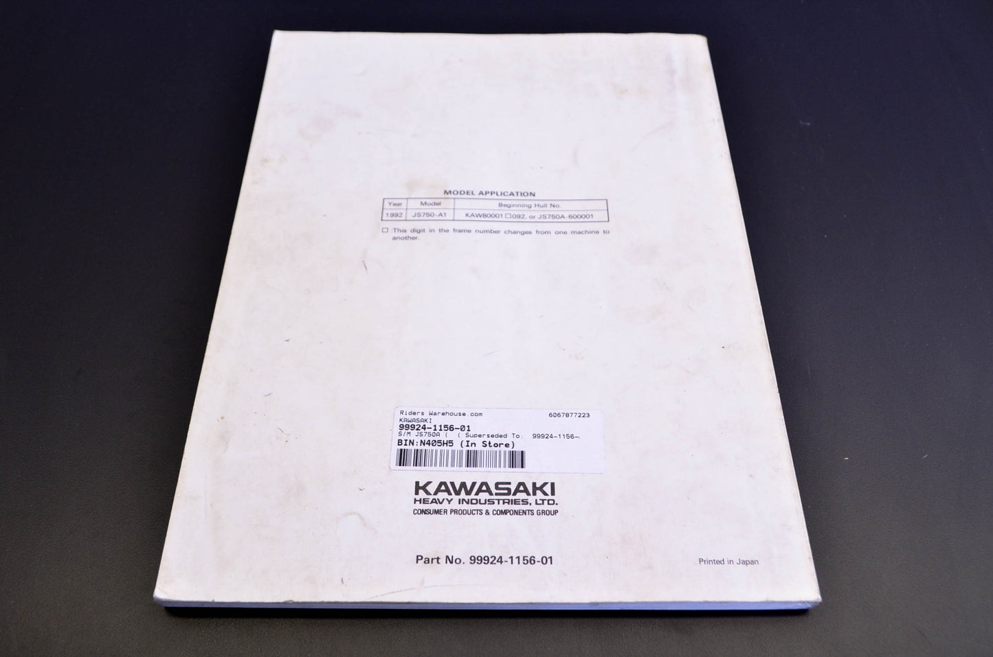 OEM Kawasaki 99924-1156-01 Service Manual JS750A/B
