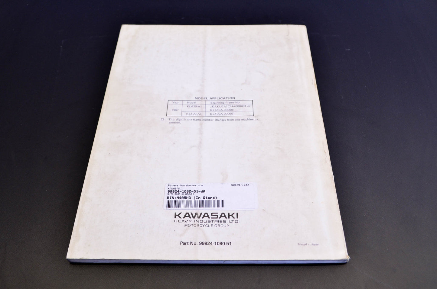 OEM Kawasaki 99924-1080-51 Service Manual Supplement KL650A