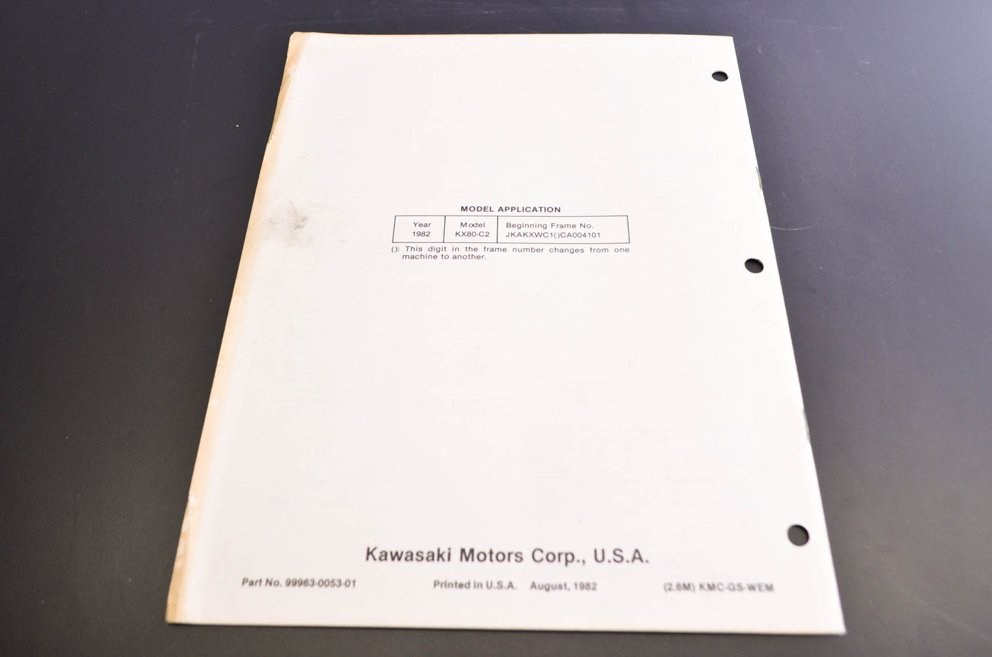 OEM Kawasaki 99963-0053-01 Owner's & Service Manual Supplement KX80-C2