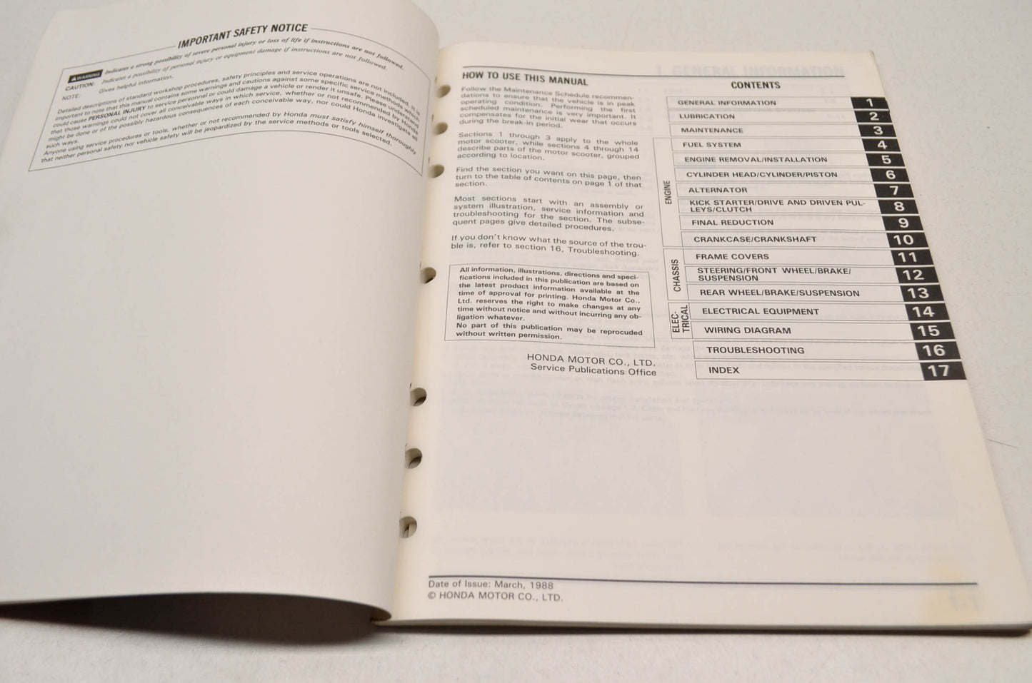OEM Honda 61GS600, 26008803 88 SB50 SB50P Service Manual 88 SB50 ELITE50ES, SB50P ELITE50E