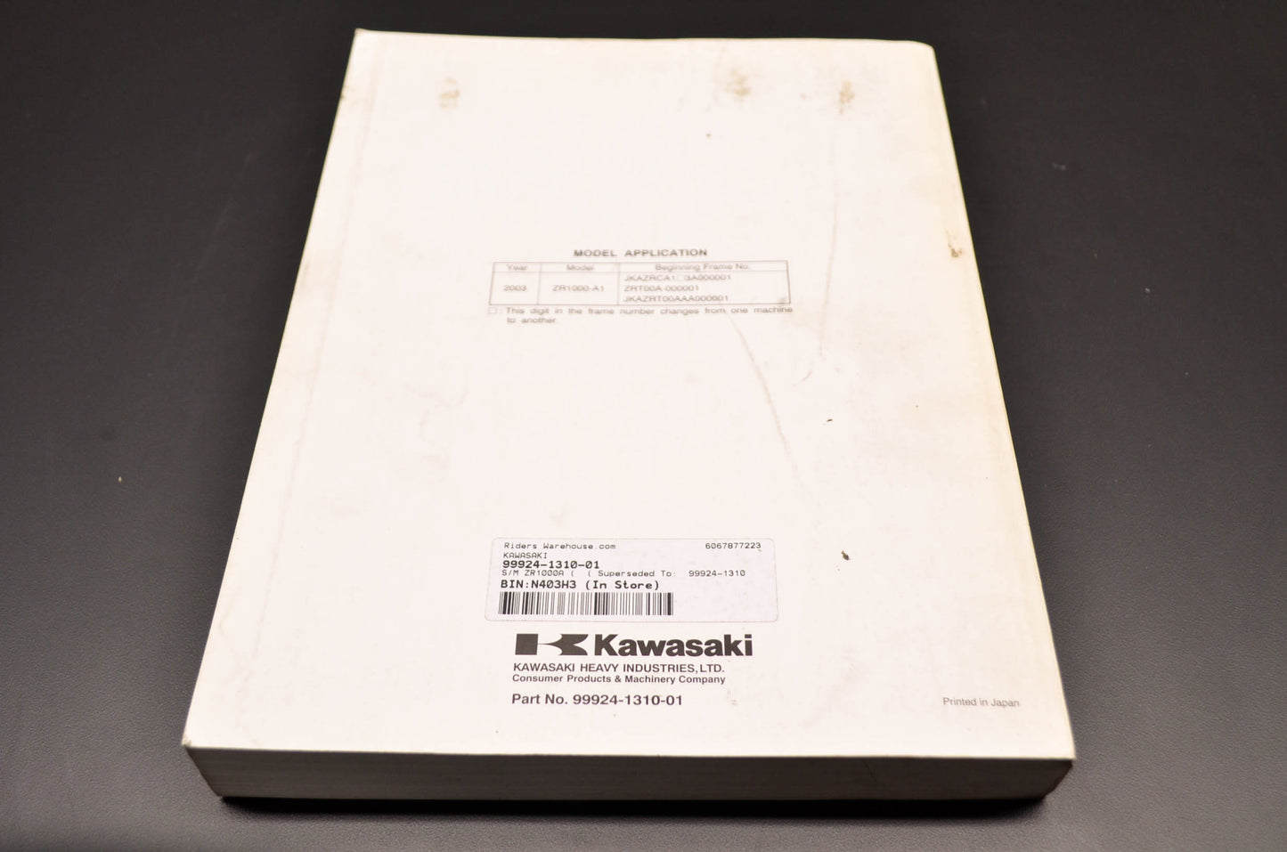 OEM Kawasaki 99924-1310-01 Service Manual ZR1000A