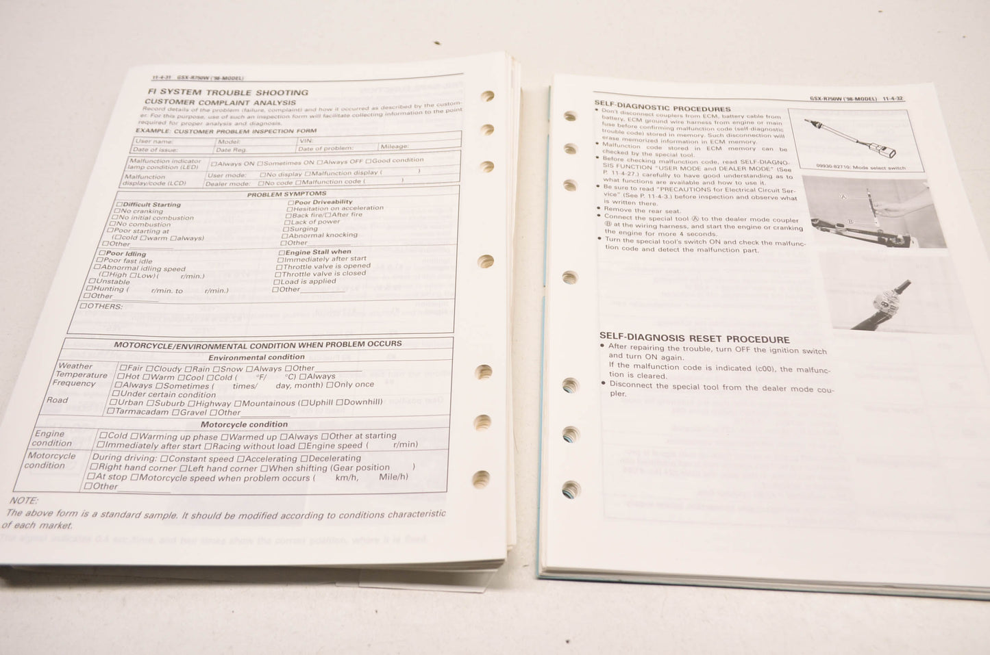 OEM Suzuki GSX-R750 Service Manual 98 GSX-R750W, 99 GSX-R750X.