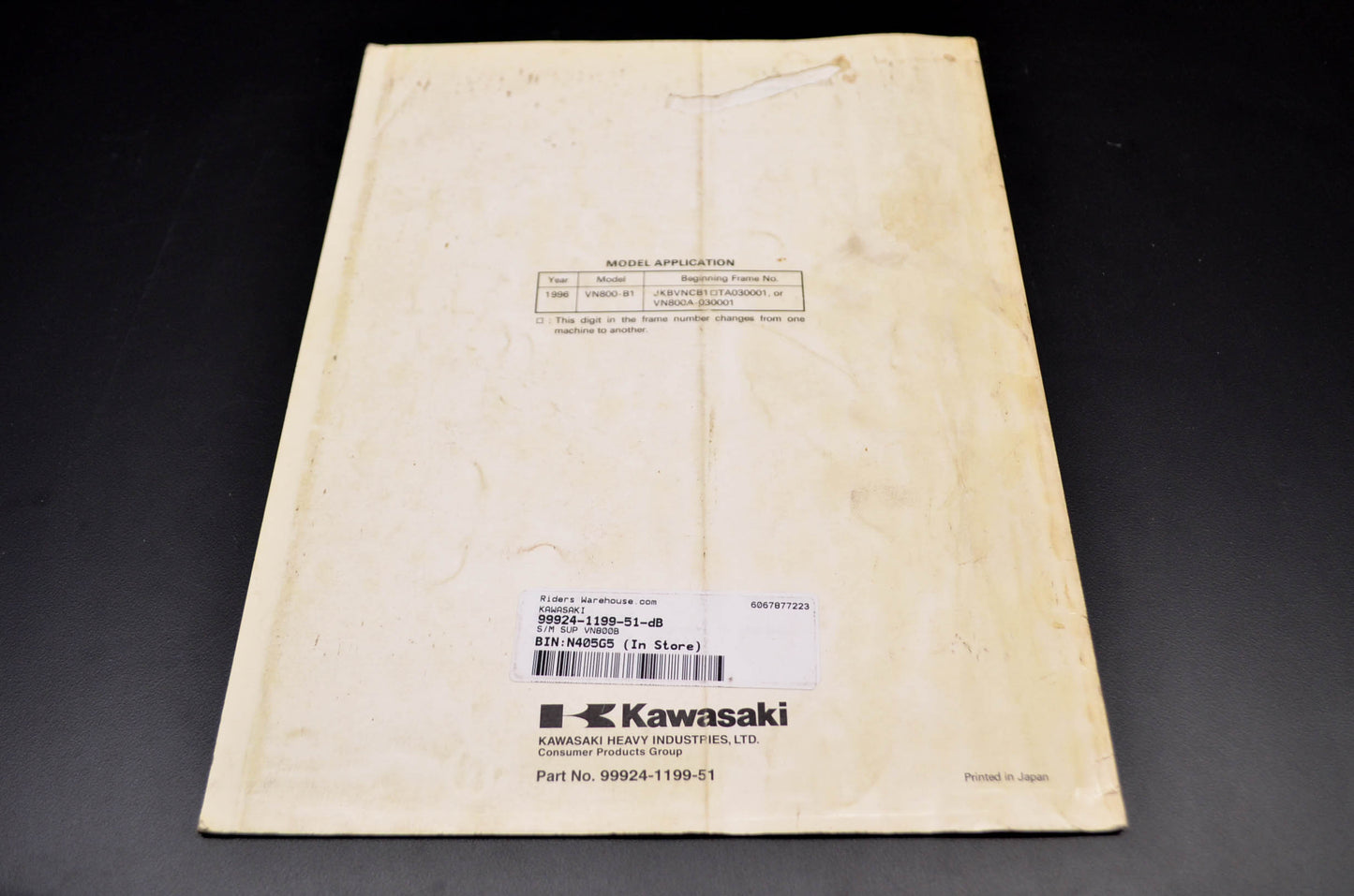 OEM Kawasaki 99924-1199-51 Service Manual Supplement VN800B