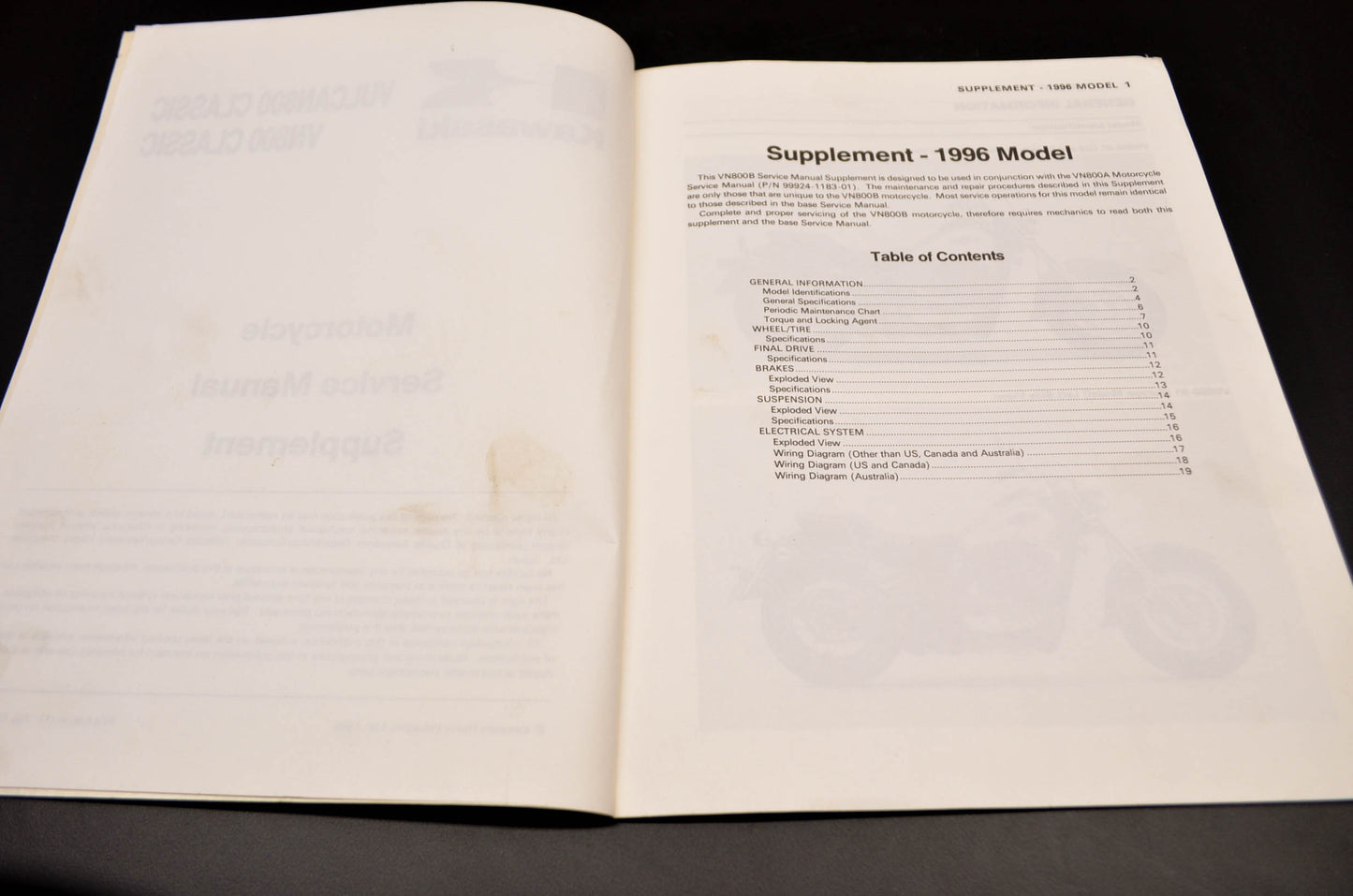 OEM Kawasaki 99924-1199-51 Service Manual Supplement VN800B