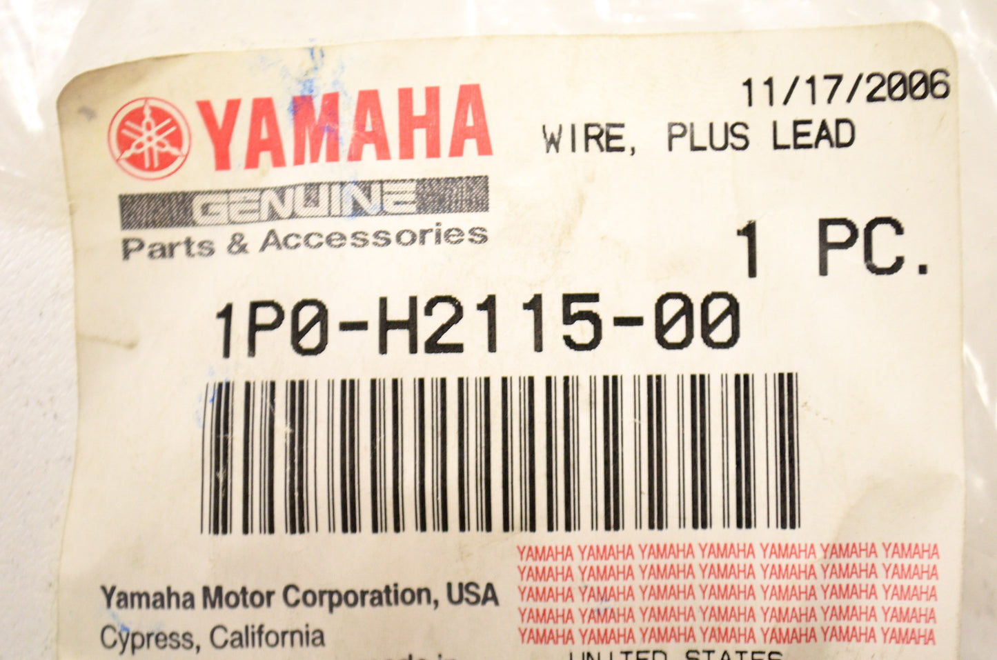 New OEM Yamaha 1P0-H2115-00-00 Plus Lead Wire NOS
