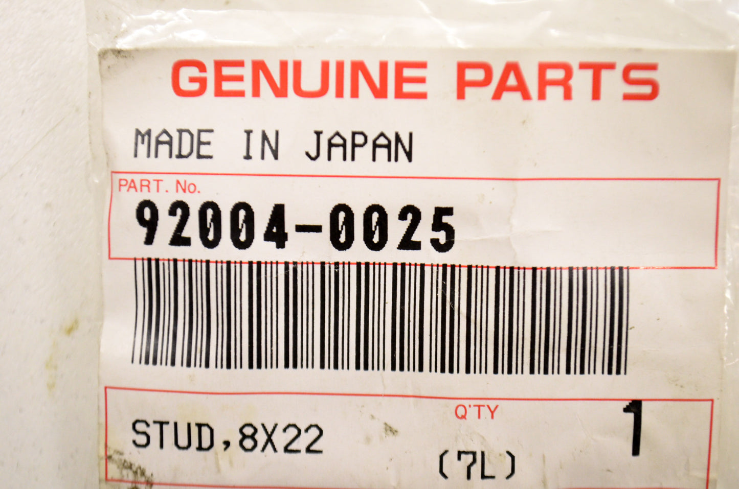 OEM Kawasaki 92004-0025 Stud 8X22 NOS