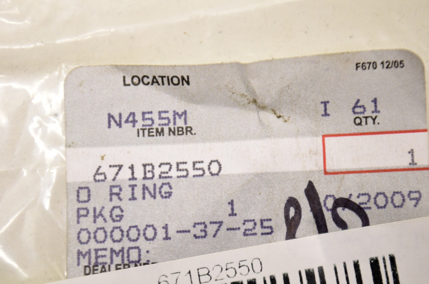 OEM Kawasaki 671B2550 O-Ring NOS