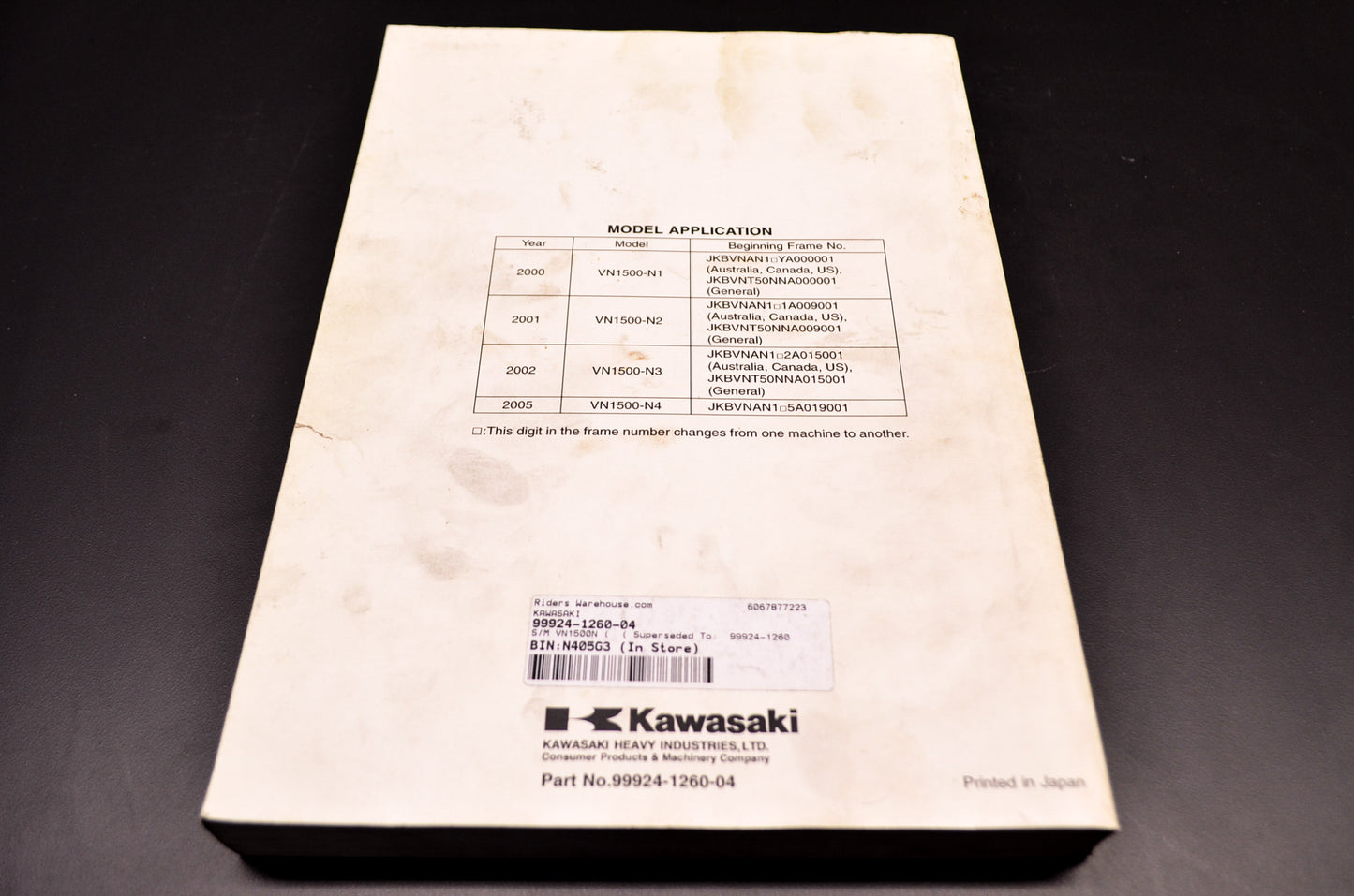 OEM Kawasaki 99924-1260-04 Service Manual VN1500N/T