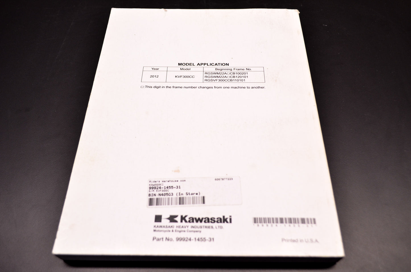 OEM Kawasaki 99924-1455-31 Service Manual KVF300C