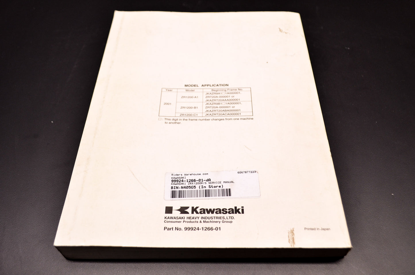 OEM Kawasaki 99924-1266-01 Service Manual ZR1200A