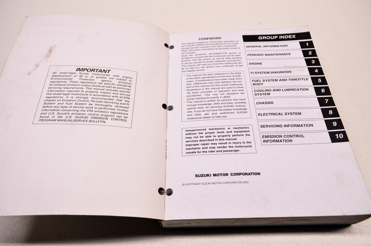 OEM Suzuki 99500-36124-03E Service Manual SV650/S
