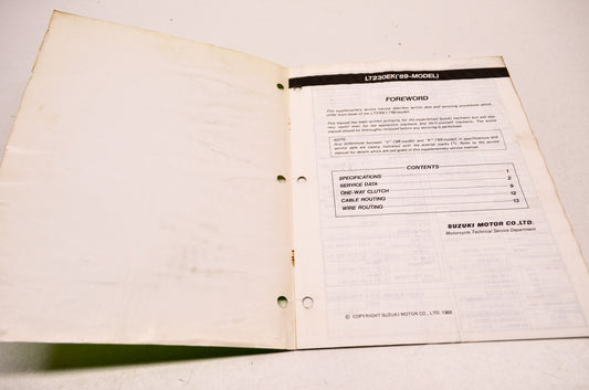 OEM Suzuki 99501-42110-01E 1989 LT230E Supplementary Service Manual