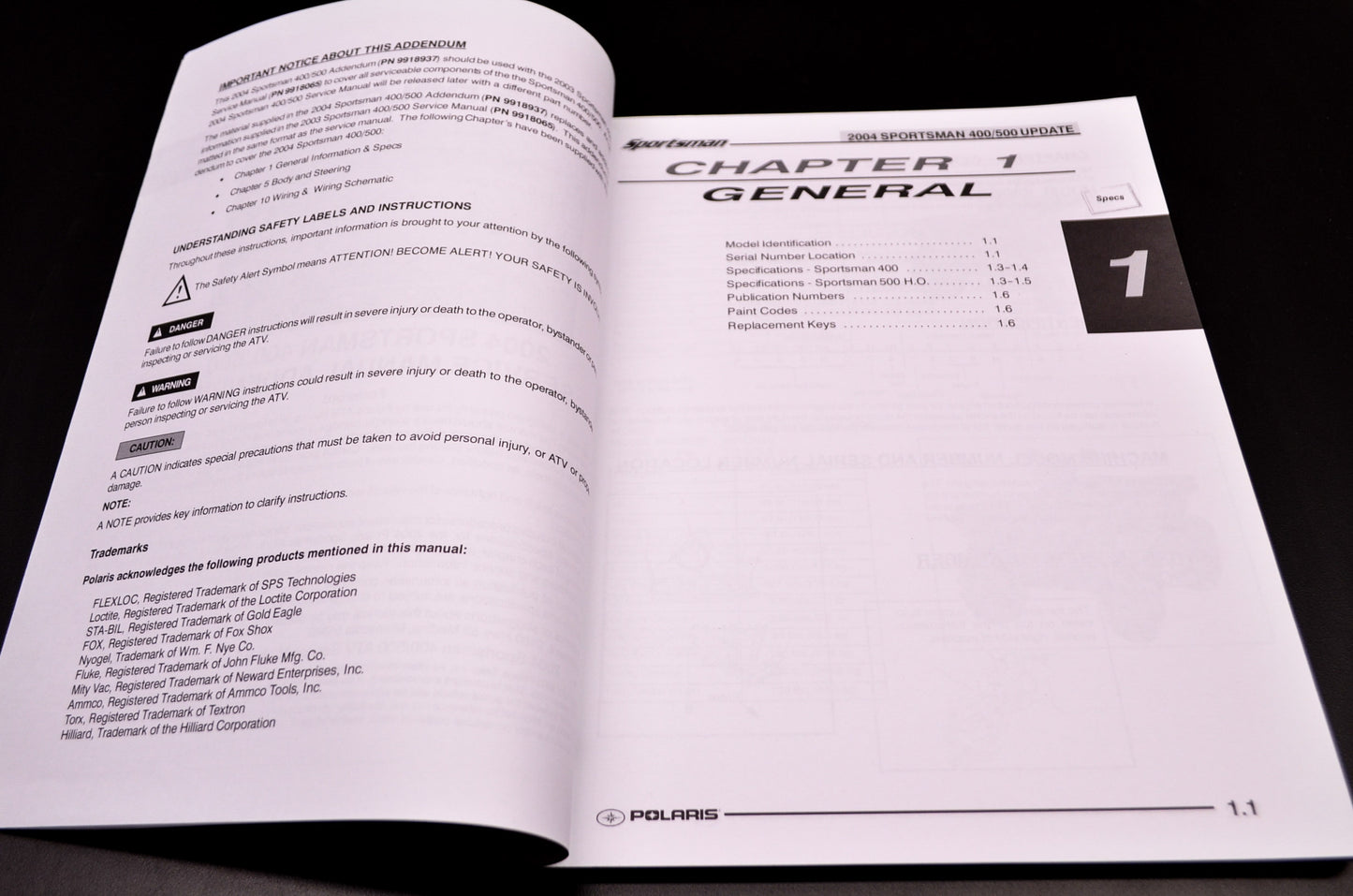 Polaris 2004 Sportsman 400/500/600/700 Service Manual Addendum
