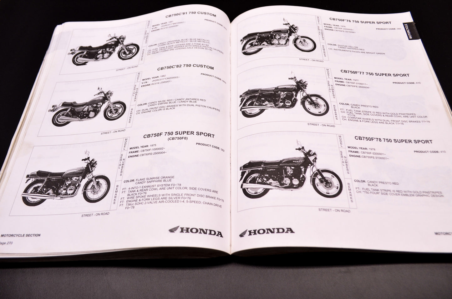 Honda 1959-2000 Motorcycle Identification Guide Manual