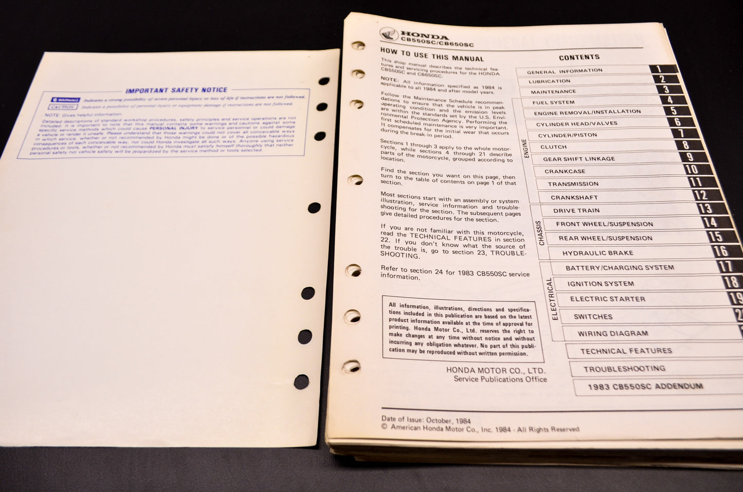 Honda CB550SC CB650SC Nighthawk Shop Manual
