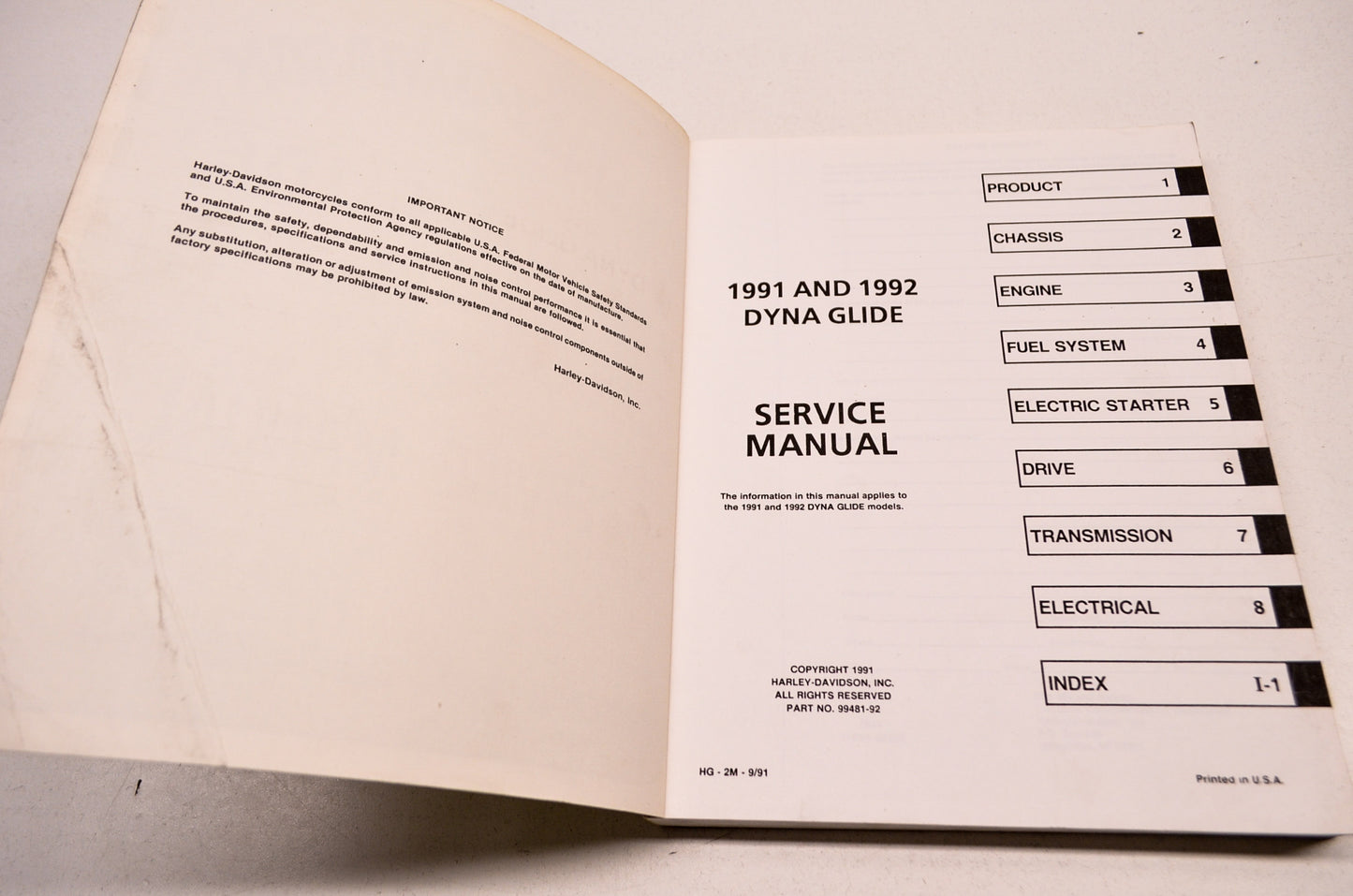 Harley Davidson 91-92 Dyna Glide Service Manual