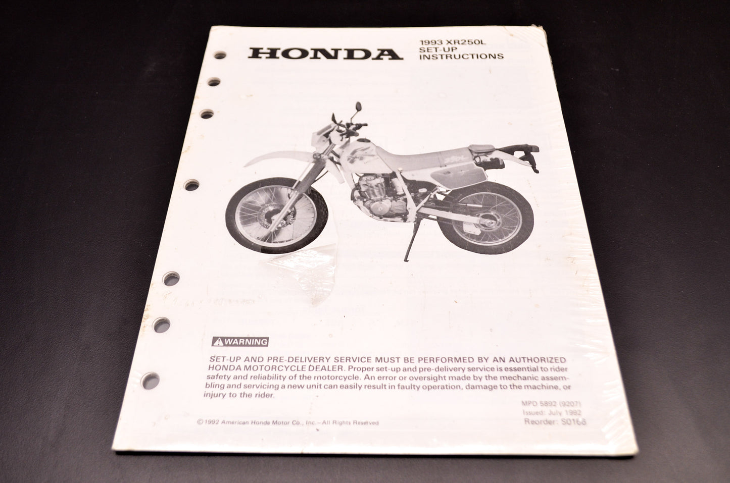 OEM Honda S0166 1993 XR250L Set-Up Instruction Manual NOS