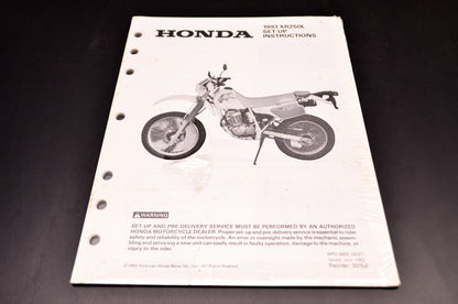 OEM Honda S0166 1993 XR250L Set-Up Instruction Manual NOS