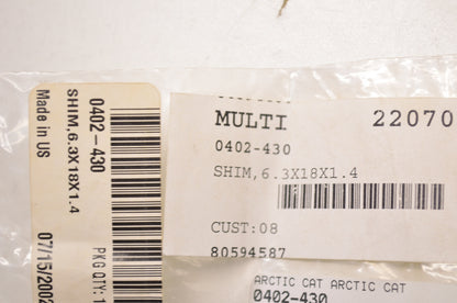 OEM Arctic Cat 0402-430 Shim 6.3X18X1.4 NOS