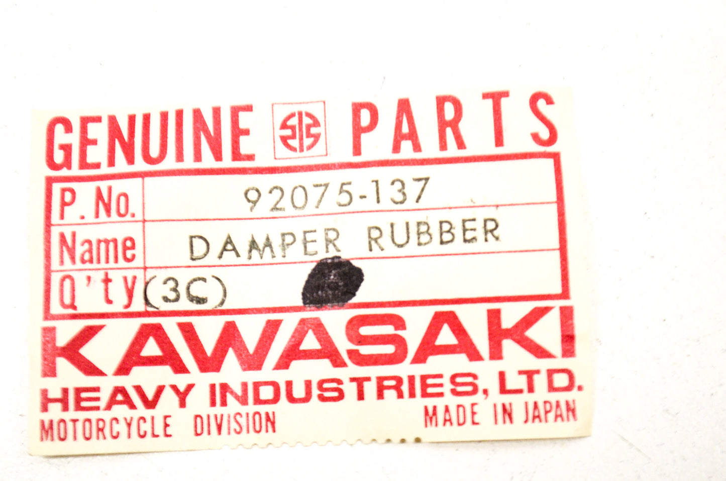 New OEM Kawasaki 92075-137 Rubber Damper NOS